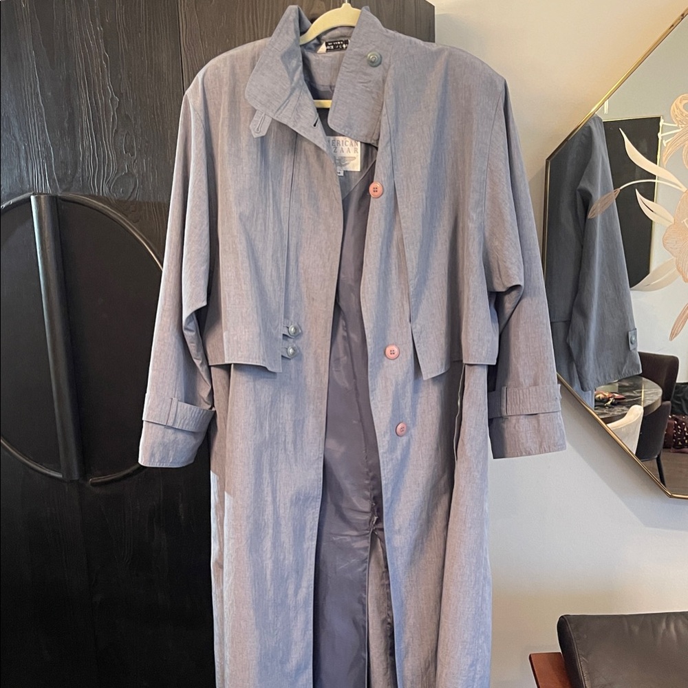 Vintage Water Repellent Denim Look Long Trench Coat